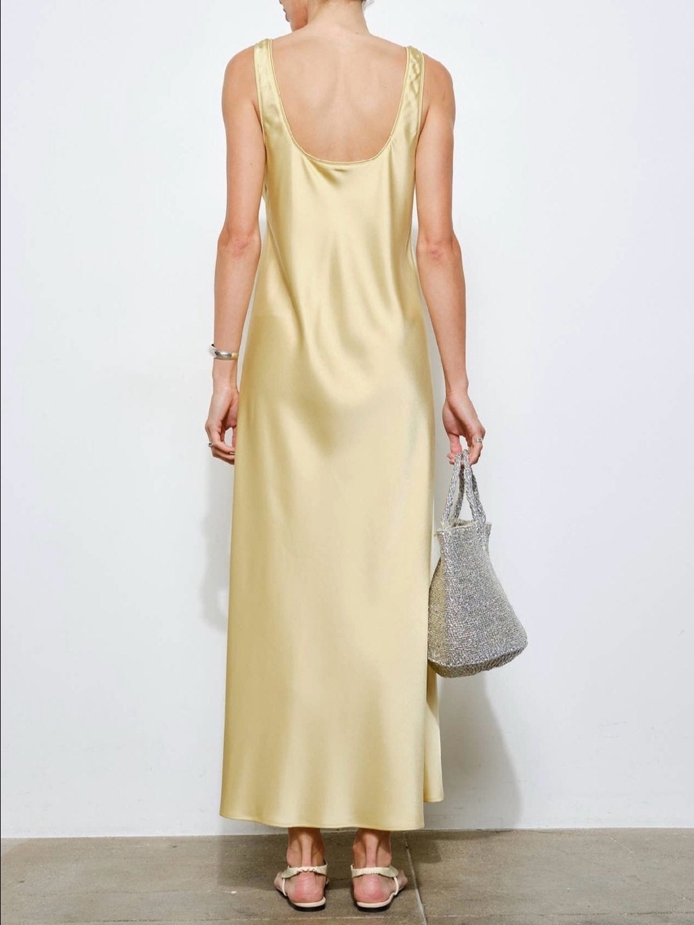Sleeveless Satin Maxi Dress in Yellow - Picture 3 of 4